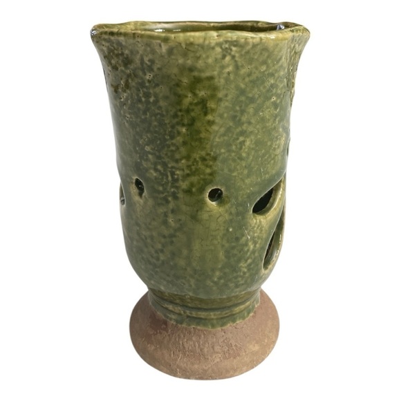Green Ceramic Cut out Vase | Candle Holder - Picture 3 of 9